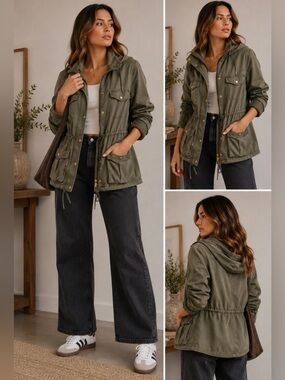 Talula Aritzia Olive Green Utility Jacket Anorak Hooded XS
